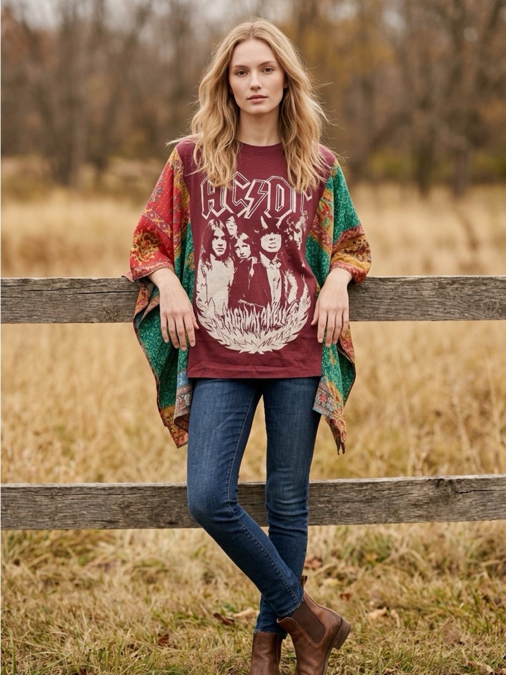 AC/DC Upcycled Kantha Tunic Handcrafted NWT one size fits most
